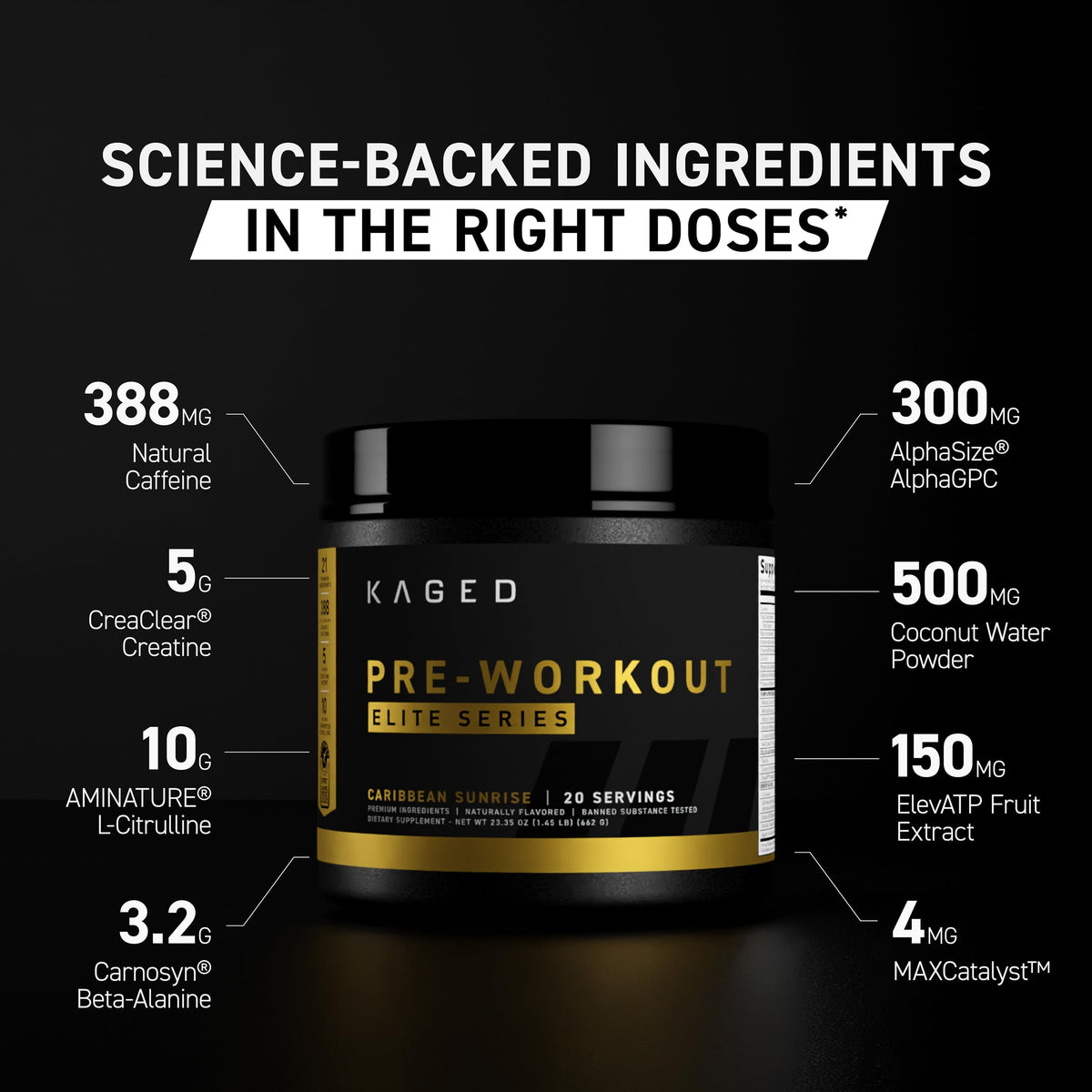 Kaged Pre Workout Elite Powder | Strawberry Lemonade | Pre-Workout with Creatine, Beta Alanine, L-Citrulline, Natural Caffeine | 20 Servings