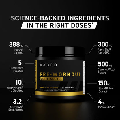 Kaged Pre Workout Elite Powder | Strawberry Lemonade | Pre-Workout with Creatine, Beta Alanine, L-Citrulline, Natural Caffeine | 20 Servings
