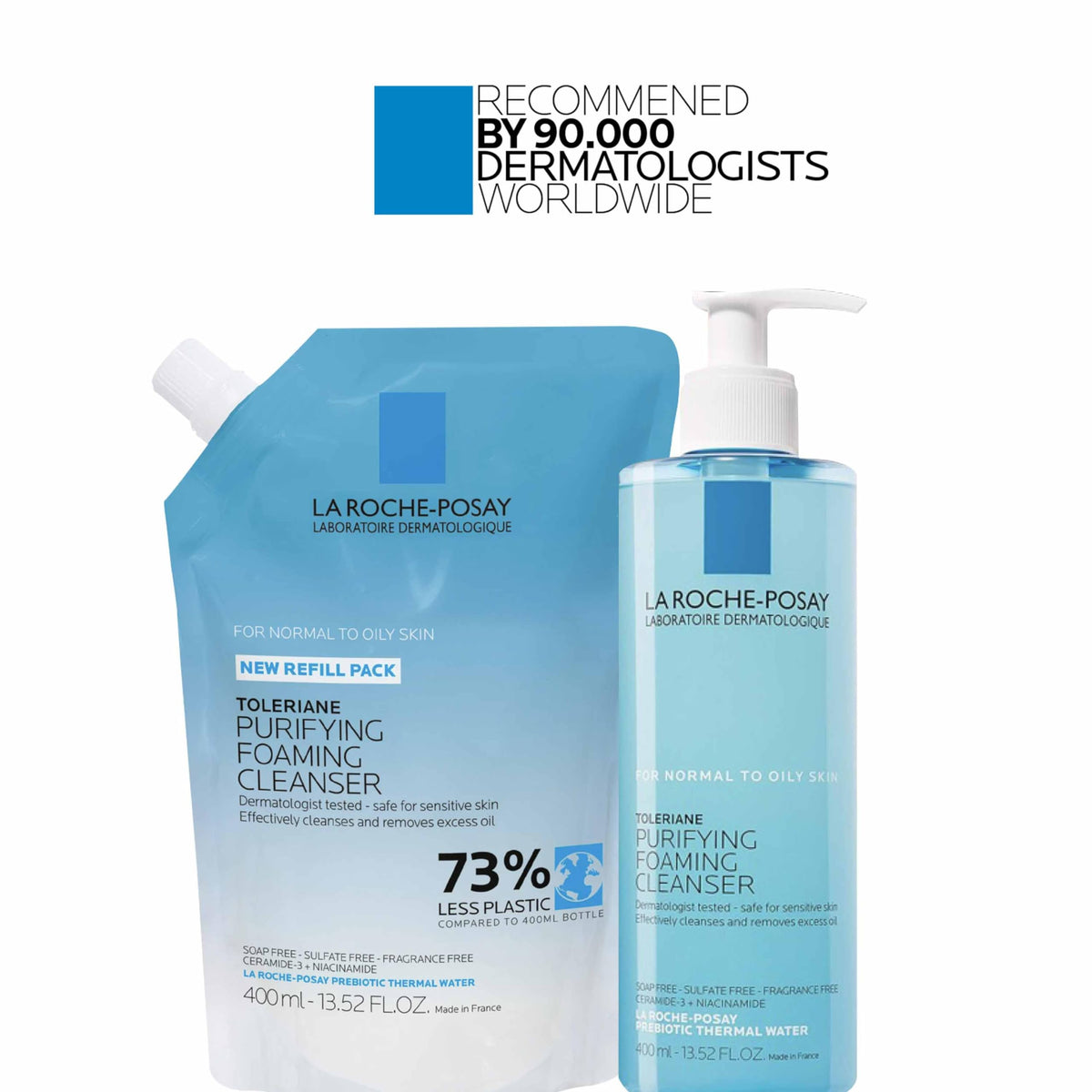 Suplement ​La Roche-Posay Toleriane Purifying Foaming Facial Cleanser, Niacinamide + Ceramides + Prebiotic Thermal Water, Oil Free Face Wash For Oily Skin, Pore Cleanser - VelvetGlow USA