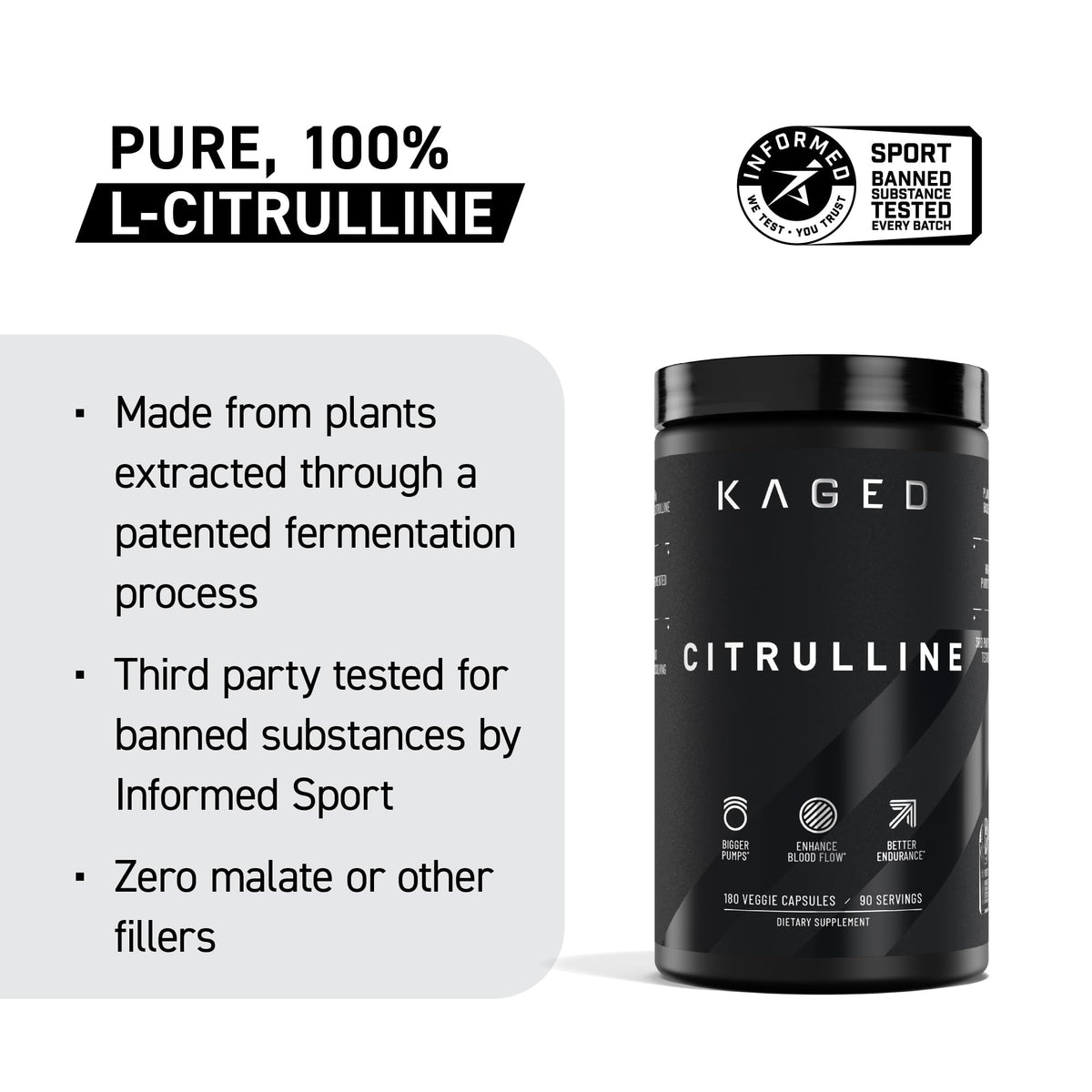 Kaged L-Citrulline Powder | Nitric Oxide Booster | Enhanced Pumps | Improve Muscle Vascularity | Supplements for Men & Women | Unflavored | 100 Servings