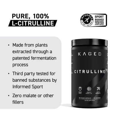 Kaged L-Citrulline Powder | Nitric Oxide Booster | Enhanced Pumps | Improve Muscle Vascularity | Supplements for Men & Women | Unflavored | 100 Servings