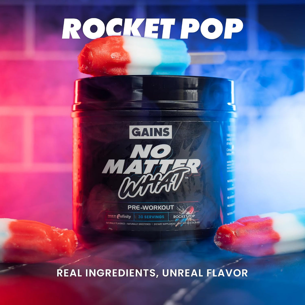 Gains in Bulk No Matter What Pre Workout Powder, Rocket Pop, 30 Servings