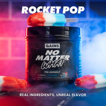Gains in Bulk No Matter What Pre Workout Powder, Rocket Pop, 30 Servings