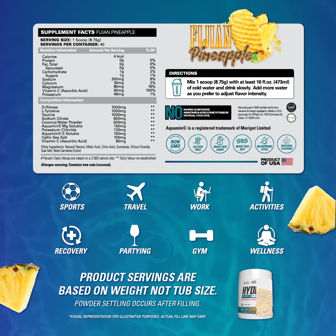 EHP Labs Hydreau Electrolytes Powder No Sugar - Hydration Powder for Endurance & Energy - Electrolyte Powder for Men & Women - Sugar Free Electrolytes - Kiwi Strawberry (40 Serves)