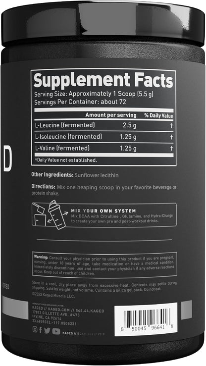BCAA Powder, Kaged BCAAs Amino Acids, Fermented, Plant Based & Vegan Friendly Branched Chain Amino Acid, 5g BCAA Unflavored, Amino Acid Supplements for Men, 72 Servings
