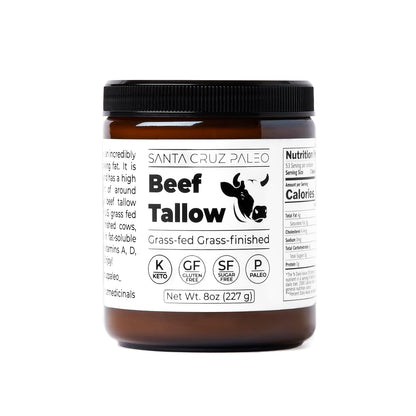Santa Cruz Paleo Beef Tallow for Cooking, 100% Grass Fed and Finished, Gluten Free, Keto, Sugar Free, Paleo, With Vitamin D, E, K, B1, A, Fatty Acids, 8 Oz