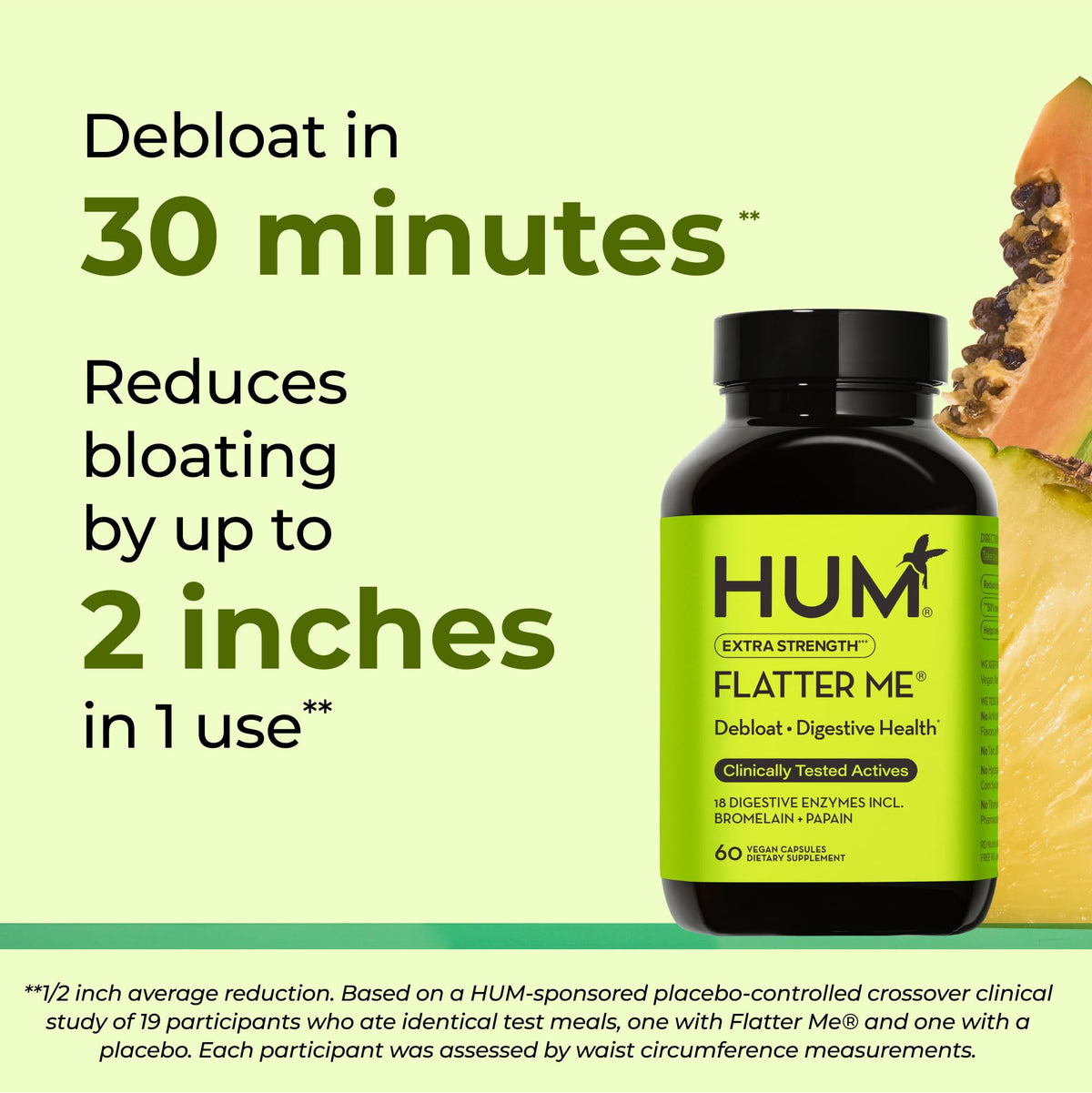 HUM Flatter Me Digestive Enzymes, Digestion & Bloating Support, 60 Count