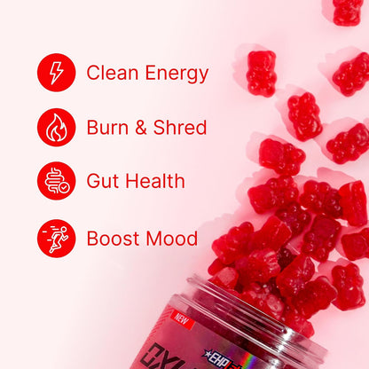 EHP Labs OxyShred Pre Workout Energy Gummies, Strawberry, 60 Servings | 100mg Natural Caffeine, 1000mg L-Carnitine, Vegan & Halal Friendly, No Artificial Colors, Zero Aspartame, HPLC Tested
