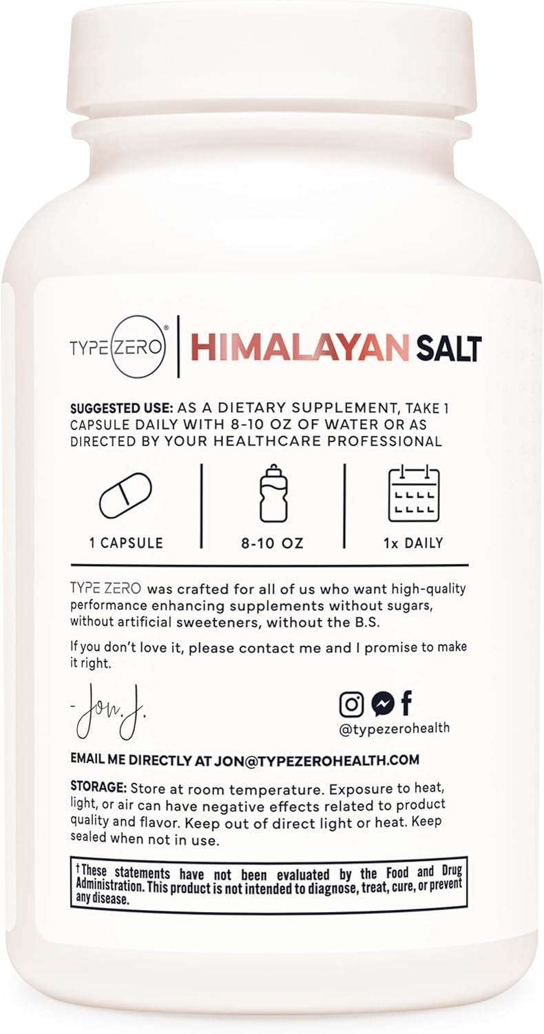 Type Zero Himalayan Rock Salt Capsules (1,000mg) 120 Capsules | GMO-Free, Keto-Friendly