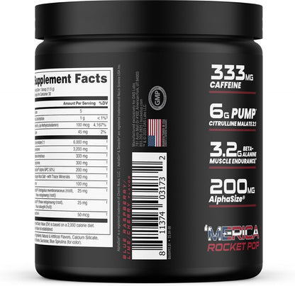 Bucked Up - Woke - HIGH STIM Pre Workout - Best Tasting - Focus Nootropic, Pump, Strength and Growth, 30 Servings (Rocket Pop)
