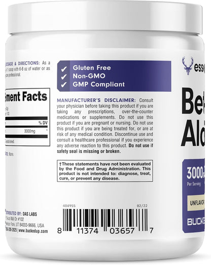 Bucked Up Beta Alanine 300mg Powder, Non-GMO, Gluten-Free, Unflavored (100 Servings)