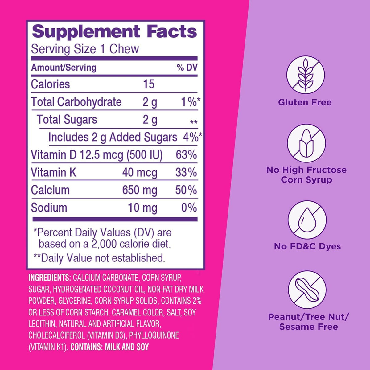 Viactiv Calcium + Vitamin D Supplement Soft Chews for Women & Men - Chewable Calcium for Bone Health Support, 650 mg per Serving, Vitamin D & K for High Absorption - 60 Count, Caramel