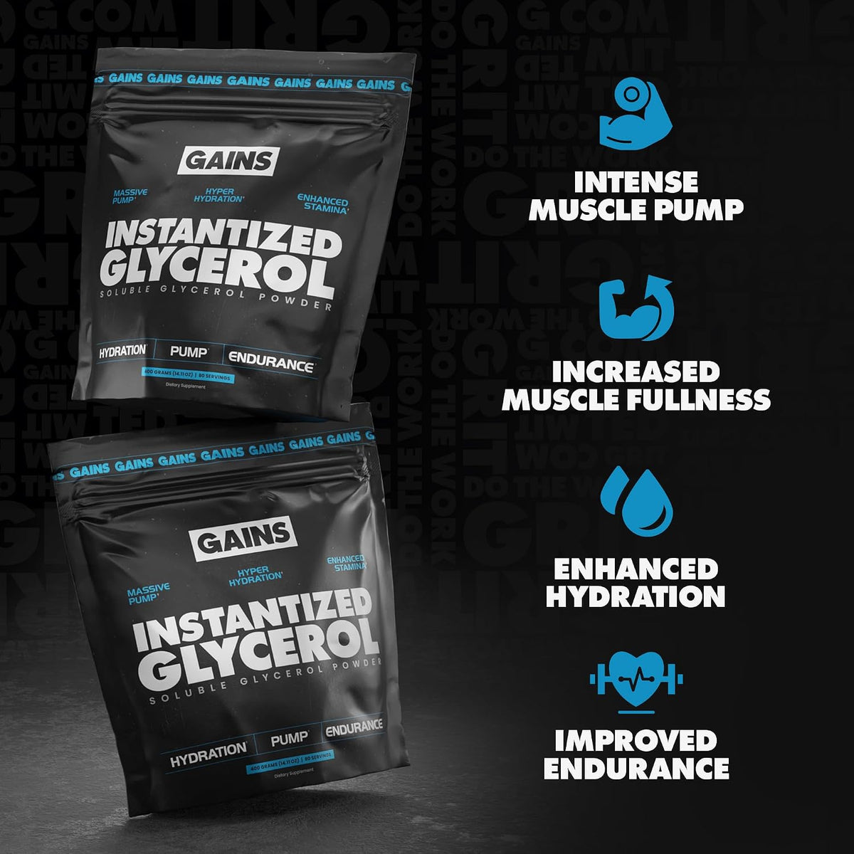 Gains in Bulk Glycerol Pre Workout Powder, Unflavored, 80 Servings