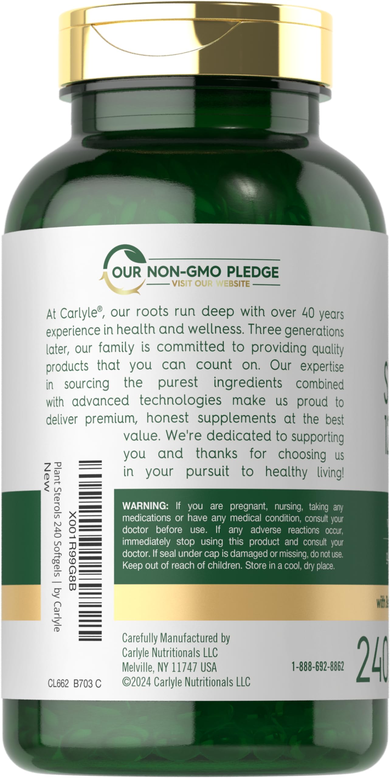 Carlyle Plant Sterols Supplement 1200 mg | 240 Softgels | with Beta Sitosterol | Non-GMO & Gluten Free