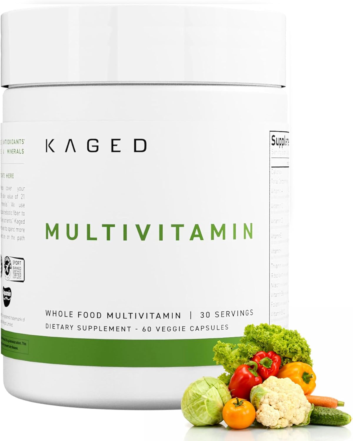 Kaged Multivitamin Capsules | Unflavored | Whole Foods Organic Fruits & Veggies | Plant Based Vegan Multivitamin | Vitamin C, D, E, B12 | Supplements for Men & Women | 30 Servings