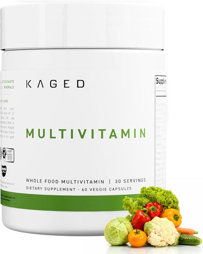 Kaged Multivitamin Capsules | Unflavored | Whole Foods Organic Fruits & Veggies | Plant Based Vegan Multivitamin | Vitamin C, D, E, B12 | Supplements for Men & Women | 30 Servings