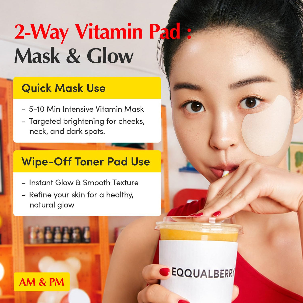 Suplement ​EQQUALBERRY Vitamin Illuminating Toner Pads | Niacinamide 2% + Brightening Vitamin C-Peptide | Hydrating Exfoliating Multi Pads & Dark Spot Remover - VelvetGlow USA