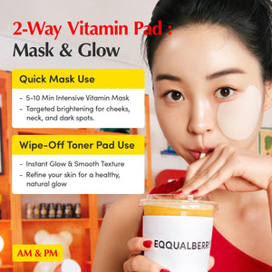 Suplement ​EQQUALBERRY Vitamin Illuminating Toner Pads | Niacinamide 2% + Brightening Vitamin C-Peptide | Hydrating Exfoliating Multi Pads & Dark Spot Remover - VelvetGlow USA