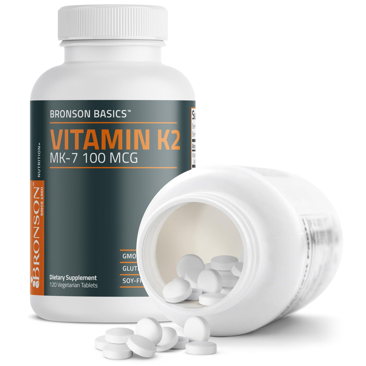 Bronson Vitamin K2 MK-7 100 MCG, K2 as MK7 Menaquinone, Bone Support Non-GMO, 120 Tablets