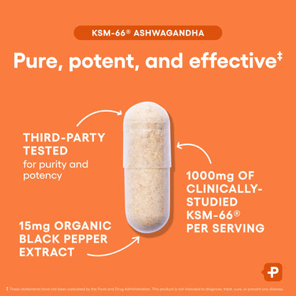 Physician's CHOICE KSM-66 Ashwagandha Root Powder Extract 1,000mg - Organic - with Black Pepper for Maximum Absorption - 5% Withanolides