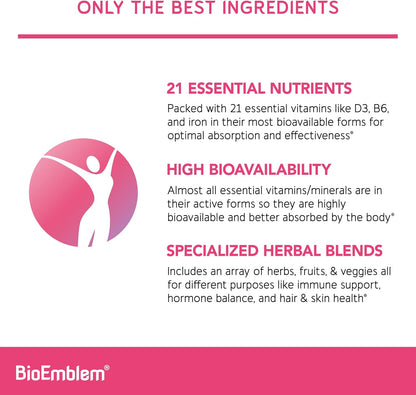 BioEmblem Women's Triple Magnesium Complex and Multivitamin fro Cardiovascular Health and Nutritional Needs
