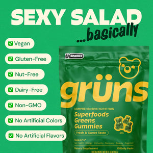 Gruns Adults Super Greens Gummies, Multivitamin Superfood Gummy Bears, Spirulina, Chlorella, Prebiotics & Fiber Gummies for Digestive Health, Adaptogens Supplement, 20 Vitamins & Minerals, 10 Count Grüns buy supplements Au