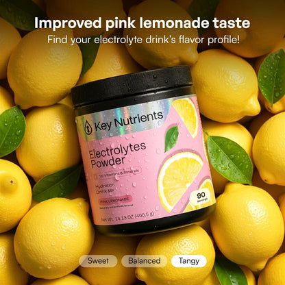 KEY NUTRIENTS Electrolytes Powder Bundle, Fresh Pink Lemonade 90 Servings Jar + Tangy Orange 90 Servings Jar, Sugar Free Hydration Drink Mix with Vitamins & Minerals, No Calories