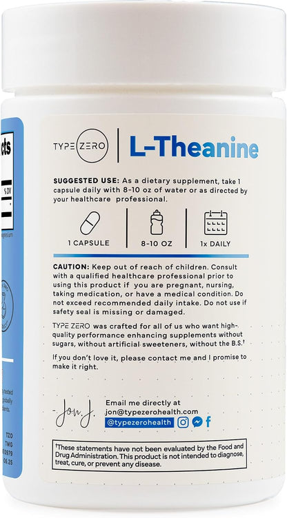 Type Zero L-Theanine (200mg) 200 Capsules, Clean L-Theanine Supplement | Keto, GMO-Free