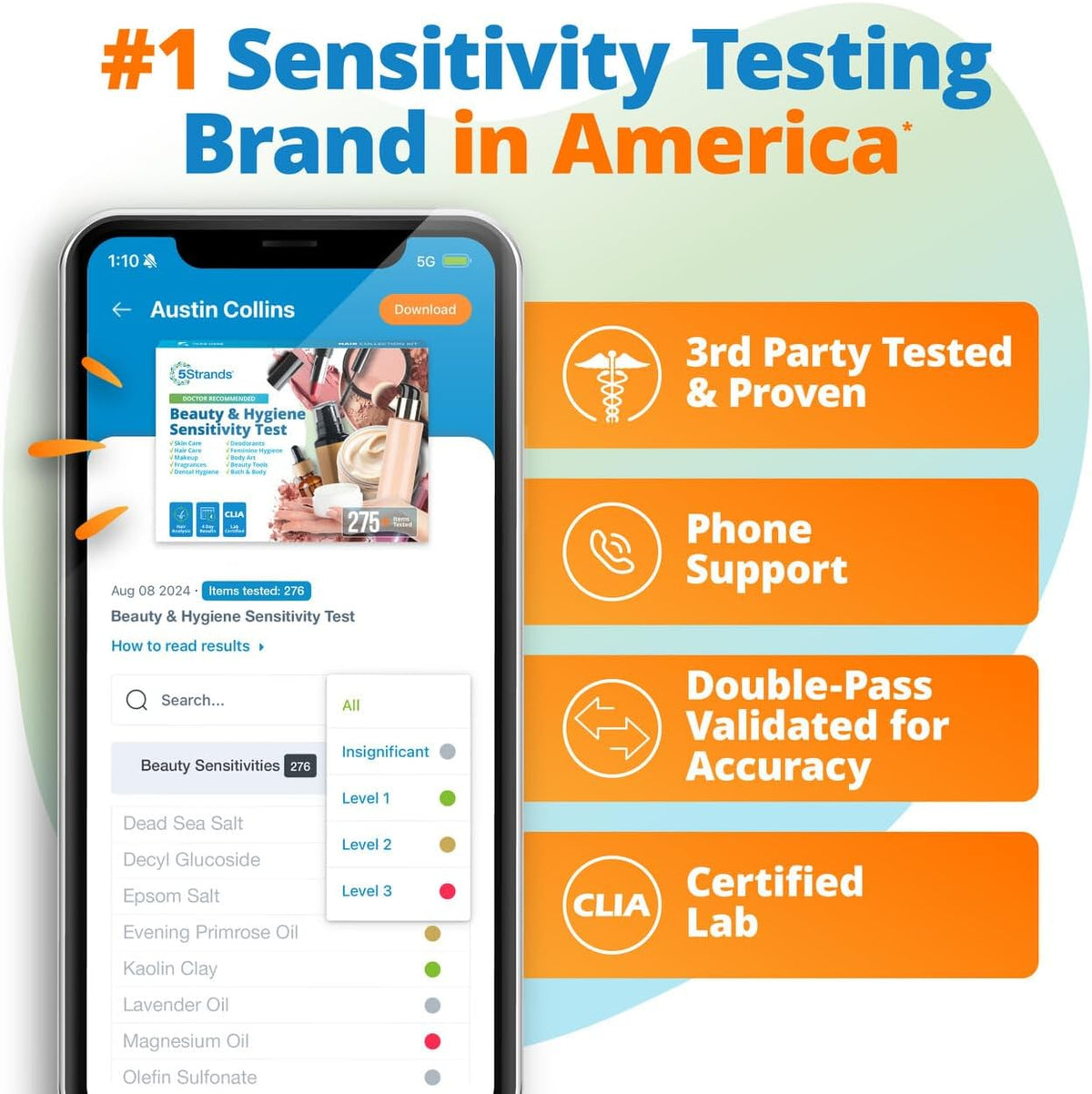5Strands Food & Beverage Intolerance Test + Beauty Hygiene Sensitivity Test Bundle, At-Home Hair Analysis, Identify Food Intolerances & Personal Care Ingredient Sensitivities, Results in 4 Days