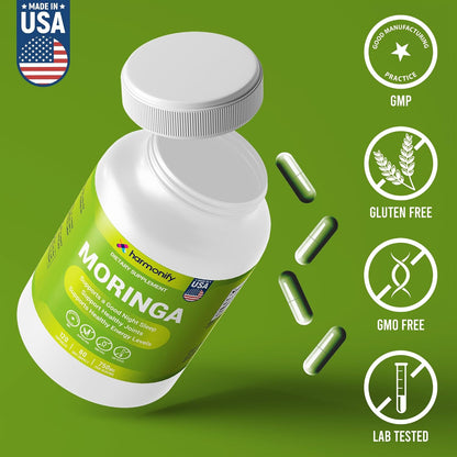 Moringa Capsules - Pure Moringa Powder Supports, Joint Comfort & Healthy Energy Levels 120 Capsules - Made in USA, Gluten Free Supplement, GMO Free