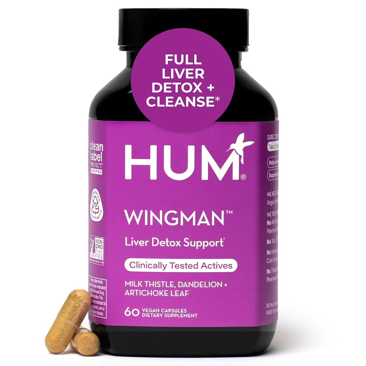 HUM Wing Man Liver Support Supplement Milk Thistle Dandelion Root, 60 Count