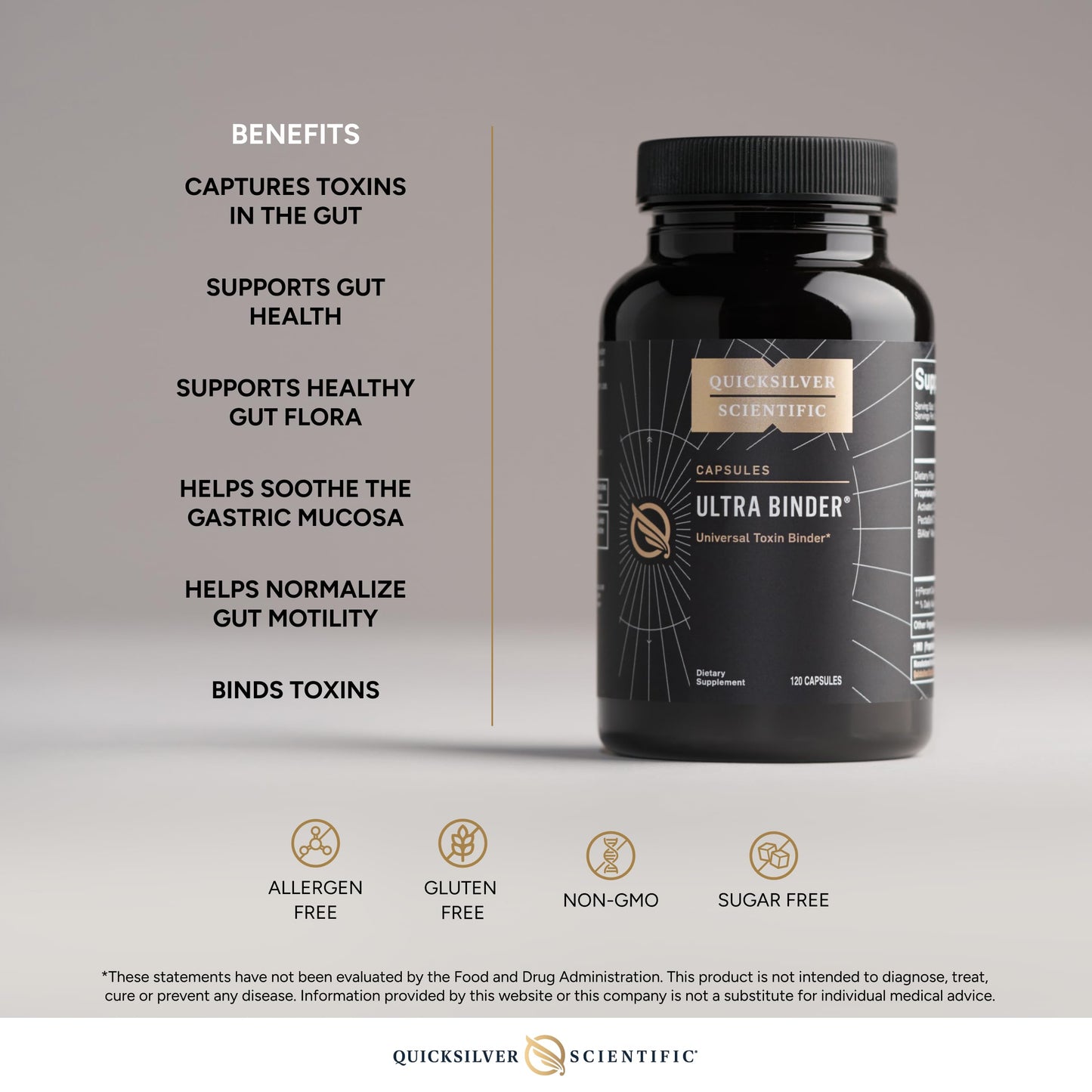 Quicksilver Scientific Ultra Binder - Multi Toxin Binder with Bentonite Clay Powder, Zeolite Detox & Charcoal - Supplement for Gut Support