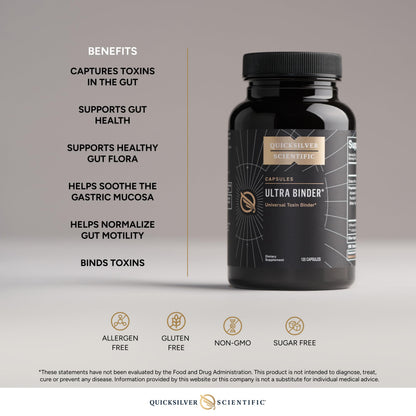 Quicksilver Scientific Ultra Binder - Multi Toxin Binder with Bentonite Clay Powder, Zeolite Detox & Charcoal - Supplement for Gut Support