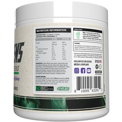 EHP Labs OxyGreens Super Greens Powder with Spirulina & Chlorella, Prebiotic Fiber, Probiotics & Digestive Enzymes – Antioxidant Green Superfood Supplement - 15 Serves (Pineapple)