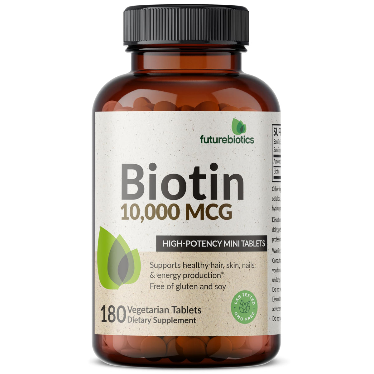 Futurebiotics Biotin 10,000 MCG High Potency Tablets Supports Healthy Hair, Skin & Nails & Energy Production, Non-GMO, 180 Vegetarian Tablets
