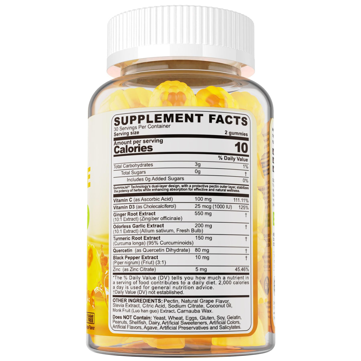 LILICARE Ginger Chews Gummies for Nausea & Digestive Support, Stomach Relief - Sugar Free with Turmeric & Odorless Garlic, Quercetin, Vitamin D3, C, Delicious Digestive Supplements, 60Cts (Pack of 1)
