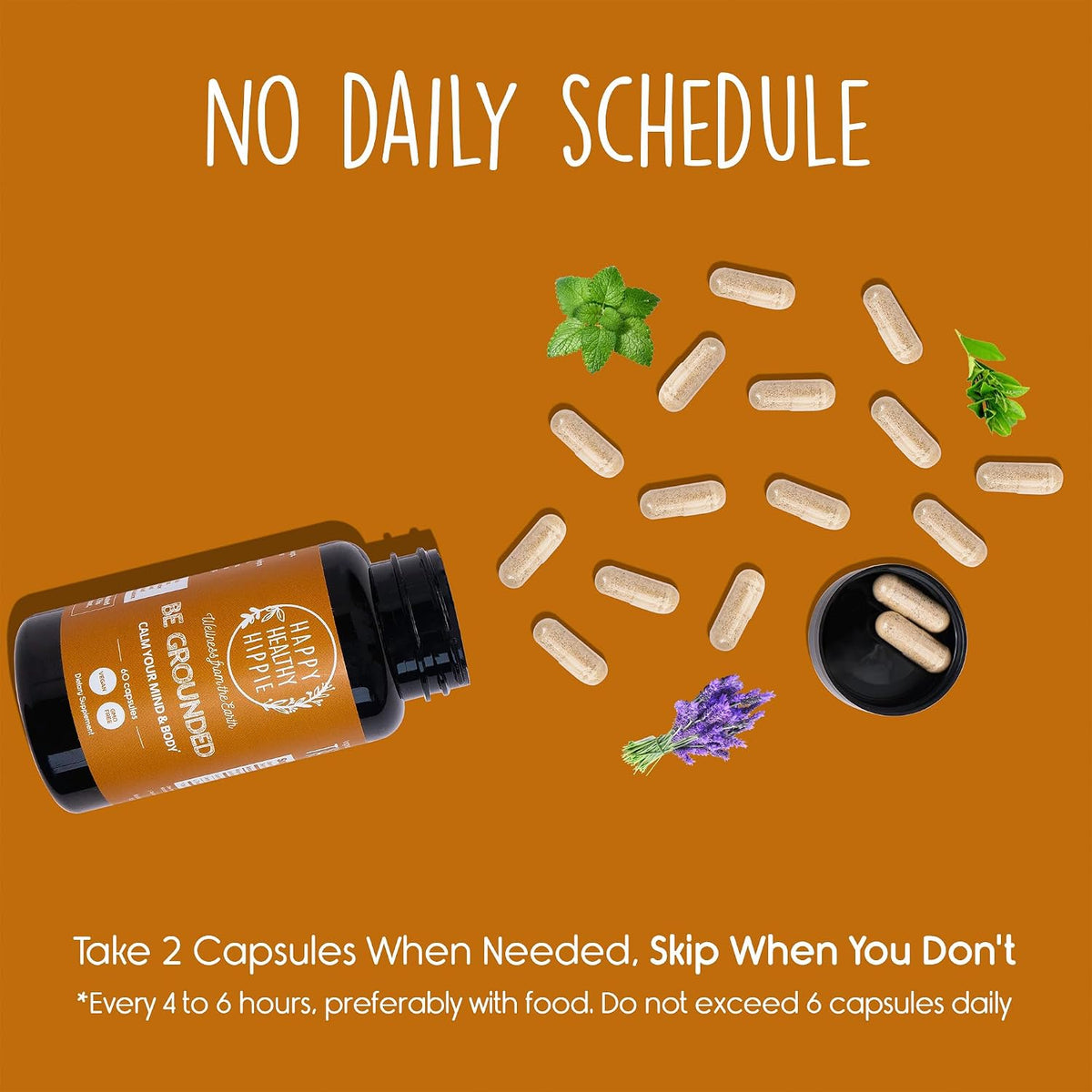 Happy Healthy Hippie Be Grounded Stress Relief Supplement + Lavender, 60 Ct