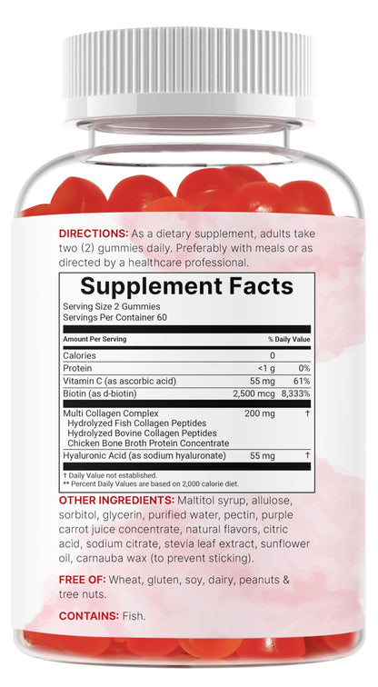 Micro Ingredients Multi Collagen Peptides, 120 Collagen Gummies | Type I,II,III,V,X Protein with Biotin, Hyaluronic Acid, & Vitamin C Complex | Pomegranate & Berry Flavored