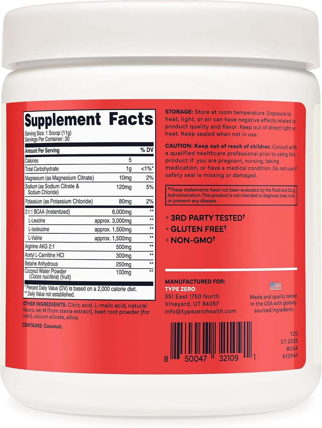 Type Zero Ultra Clean Vegan BCAA Powder + Electrolytes Tropical Fruit Punch | 6g Per Serving, 2:1:1 Sugar-Free, No Sucralose, BCAAs Amino Acids Supplement, After Workout Drink, 30 Servings