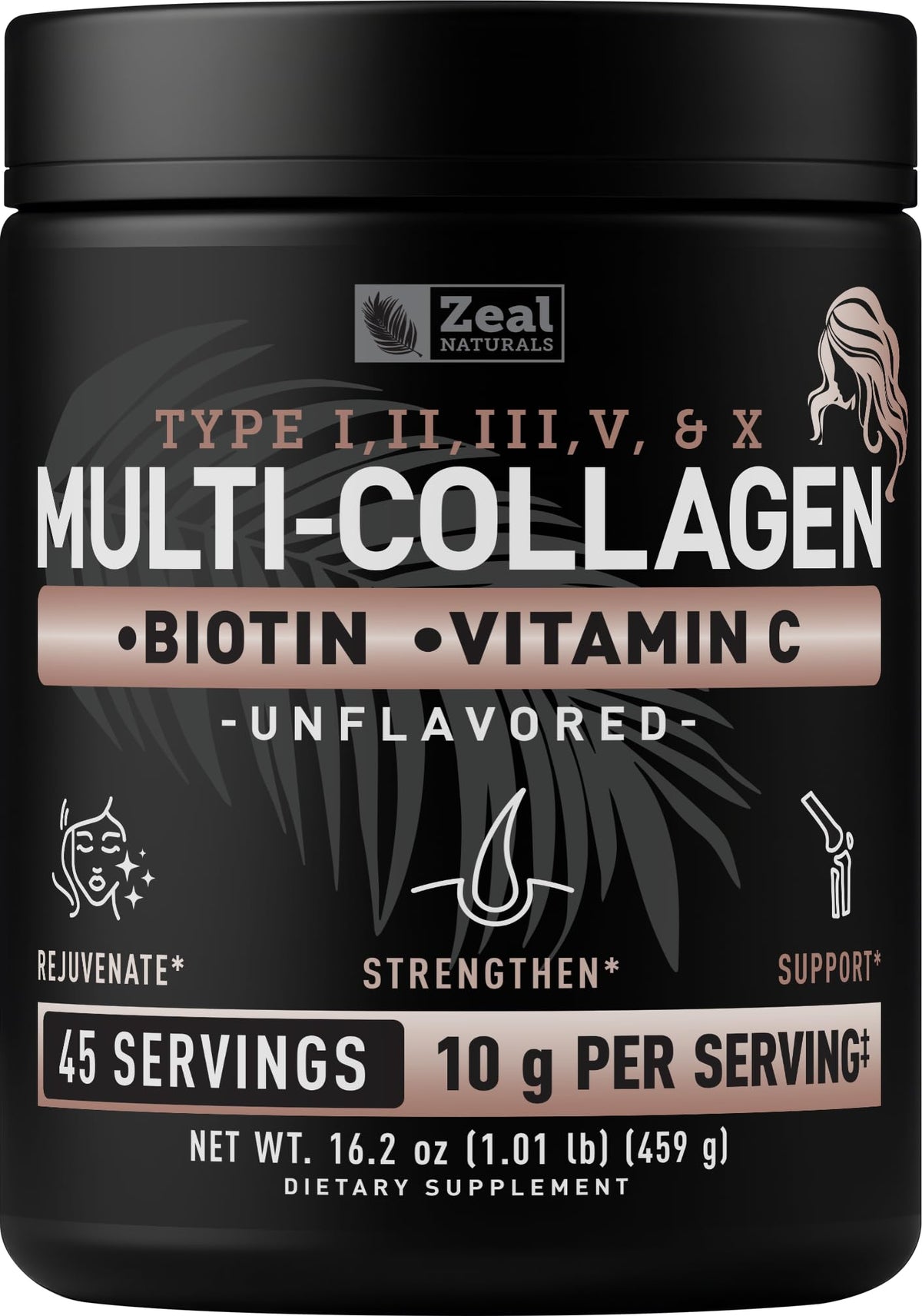 Suplement ​Zeal Naturals Multi Collagen Protein Peptides Powder Types I II III V X - Vitamin C, Biotin & Hyaluronic Acid - Hair, Skin & Nails - Marine, Bovine, VelvetGlow USA