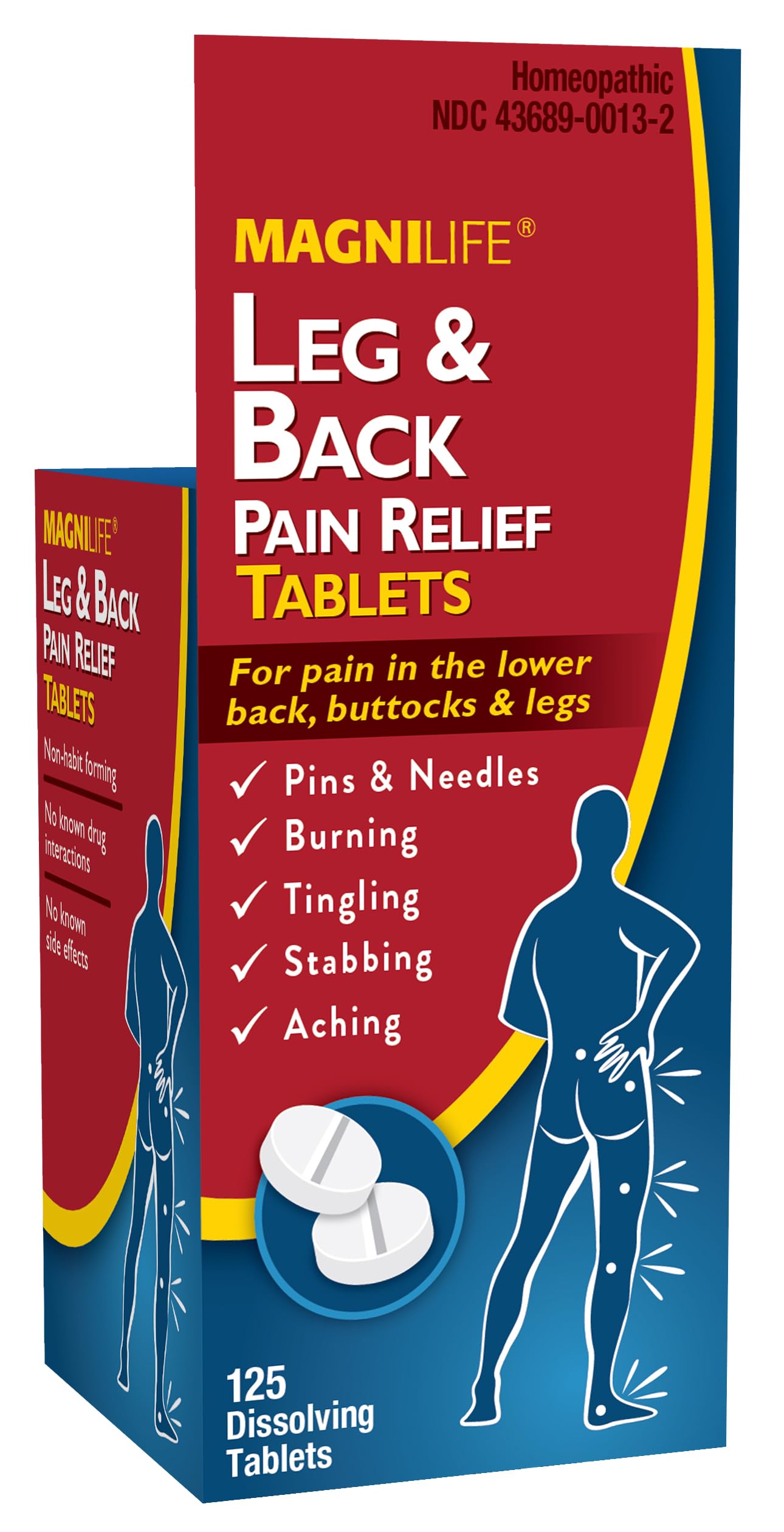 MagniLife Leg & Back Pain Relief Tablets,125 Ct, Fast-Acting Pain Relief Naturally Soothes Burning, Tingling & Stabbing Aches, Symptomatic or Preventative, Non-Habit Forming Quick-Dissolve Tablets MagniLife buy supplements Au