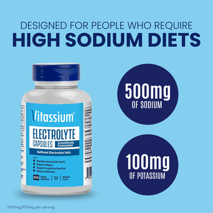 Vitassium Electrolytes Salt Pills for POTS Scientifically Formulated 100ct
