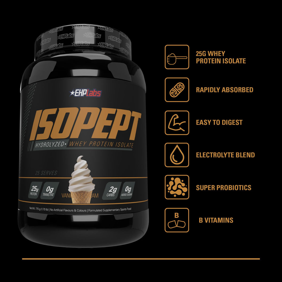 IsoPept Hydrolyzed Whey Protein Powder by EHPlabs - 100% Whey Protein Isolate & Hydrolysate, 27g of Protein, Non-GMO, Gluten Free, Fast Absorbing, Easy Digesting, 27 Serves (Strawberry Milkshake)