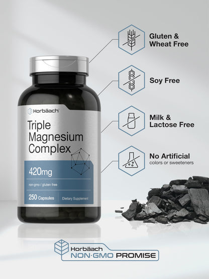 Horbäach Triple Magnesium Complex | 420 mg | 250 Capsules | Non-GMO and Gluten Free Formula | Magnesium Oxide, Citrate, and Aspartate Dietary Supplement Horbäach buy supplements Au