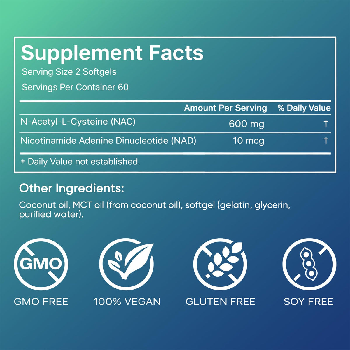 Suplement ​AMOQUCT Standard Lab NAC 600mg & NAD+ Daily Complex Capsules, NAC Supplement with NAD for Antioxidant, Cellular Energy and Immune Support, Daily Wellness Formula - VelvetGlow USA