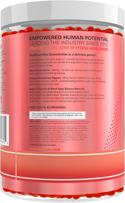 EHP Labs OxyShred Pre Workout Energy Gummies, Strawberry, 60 Servings | 100mg Natural Caffeine, 1000mg L-Carnitine, Vegan & Halal Friendly, No Artificial Colors, Zero Aspartame, HPLC Tested