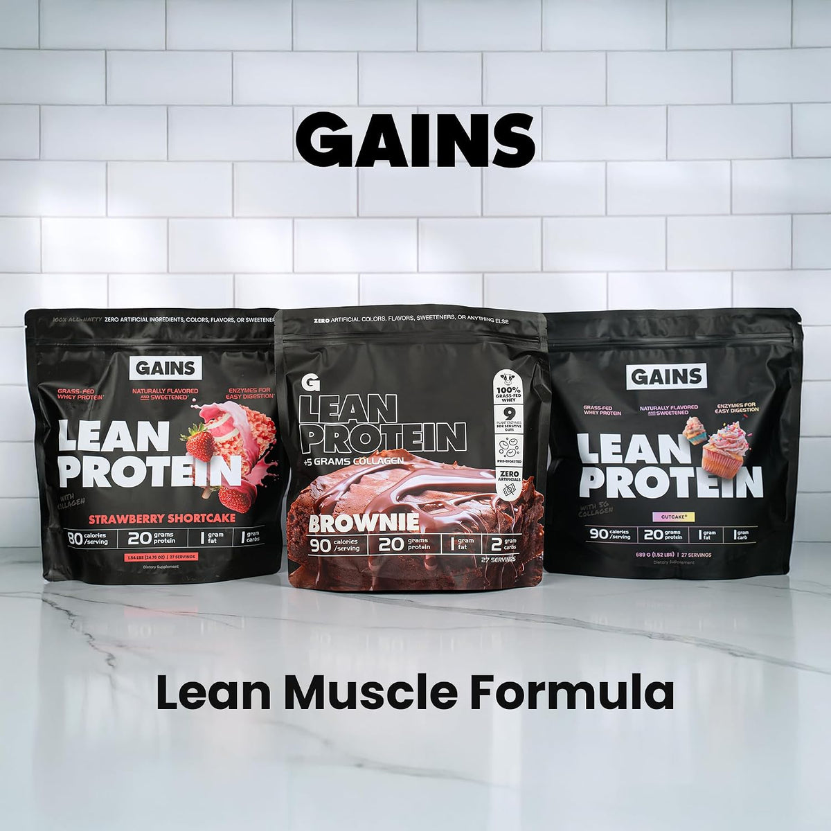 Gains in Bulk Lean Protein Powder with 20g Protein, Strawberry, 27 Servings