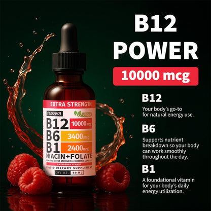 NUSAVA (2-Pack) Methylated B Complex Liquid Drops Raspberry and Liquid Vitamin B12 Drops Raspberry Flavor - Active Methylfolate and B12 Vitamin Sublingual Support for Targeted Daily Wellness