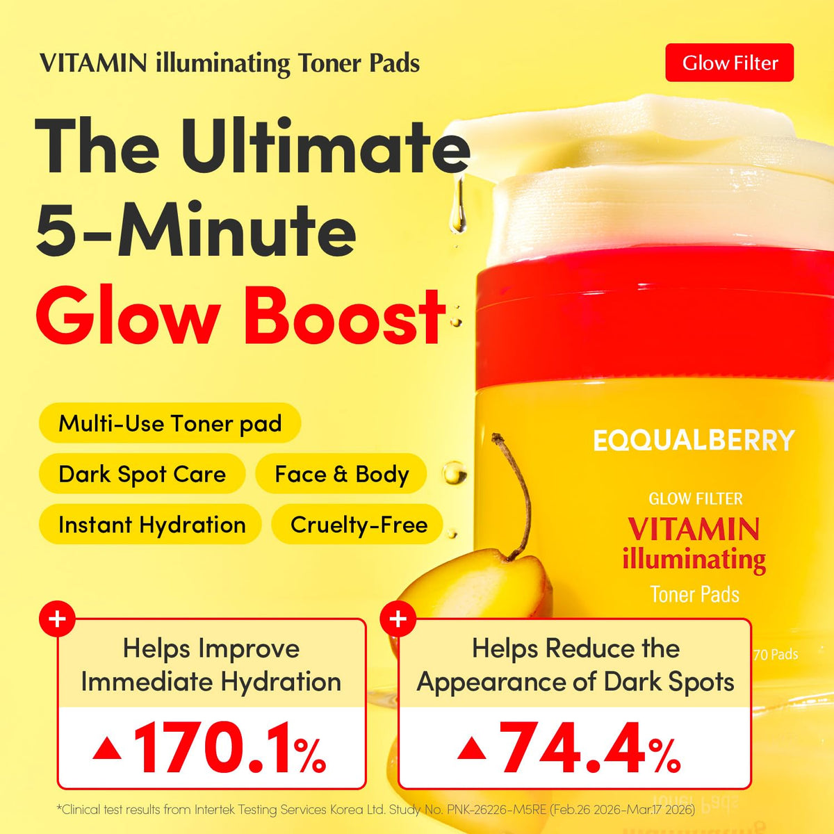 Suplement ​EQQUALBERRY Vitamin Illuminating Toner Pads | Niacinamide 2% + Brightening Vitamin C-Peptide | Hydrating Exfoliating Multi Pads & Dark Spot Remover - VelvetGlow USA