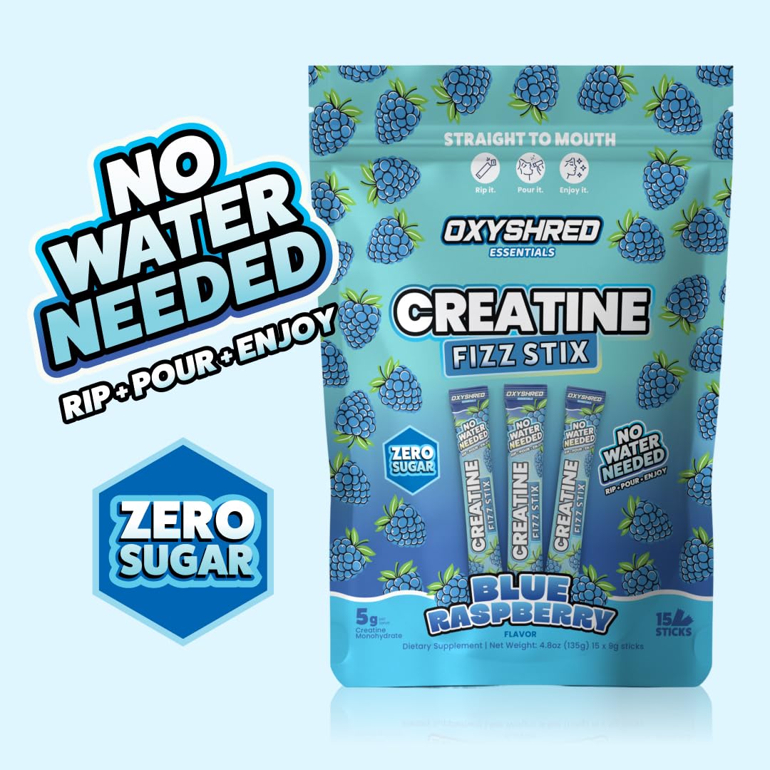 EHP Labs OxyShred Creatine Monohydrate Fizz Sticks, Cherry Slushie, 15 Pack | 5g Micronized Creatine Per Stick. No Water Needed, Zero Sugar, Vegan & Gluten Free. Single Serve On The Go.